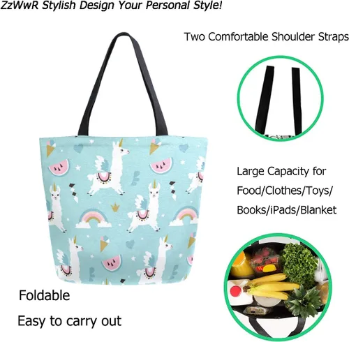 Miniatura 2 de ZzWwR Elegante bolsa de hombro extragrande con estampado para viajes a la playa, fin de semana, gimnasio, compras de comestibles.., Llama de dibujos