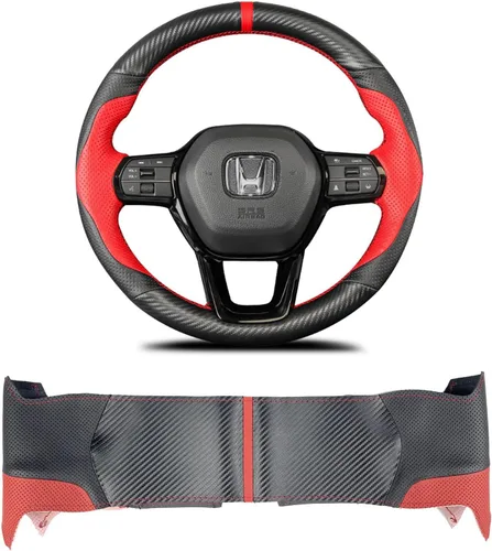 Funda de volante cosida a mano para Honda Civic de 11ª generación 2022, protección del volante interior, accesorios de revestimiento (cuero Rojo