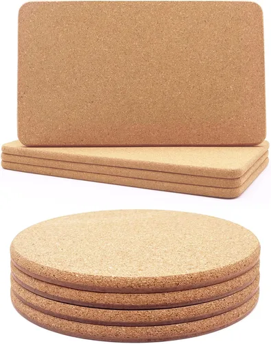 4 salvamanteles rectangulares de corcho grueso de alta densidad para platos calientes y 4 salvamanteles de corcho grueso de doble capa dura de alta
