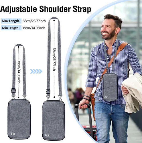 Miniatura 7 de BKNOOU Soporte para pasaporte familiar con bloqueo Rfid, organizador de documentos de viaje, cartera de pasaporte de viaje, soporte múltiple