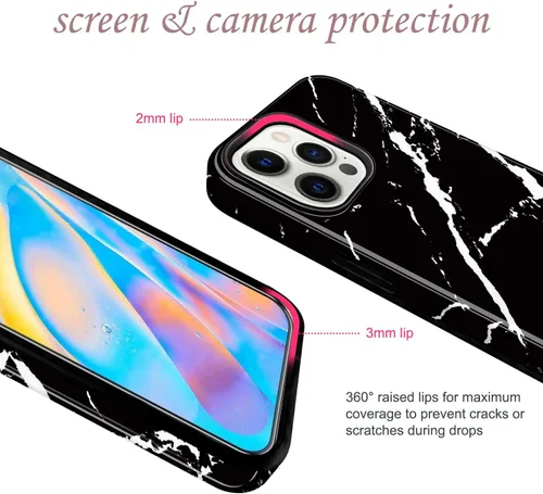 Miniatura 3 de Compatible con iPhone 12 Pro Funda iPhone 12 Funda de mármol delgada a prueba de golpes TPU suave goma silicona funda funda de teléfono negro