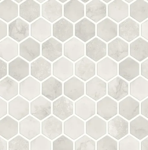 Miniatura 11 de NextWall Papel pintado geométrico hexagonal con incrustaciones para despegar y pegar (negro cósmico y plateado)