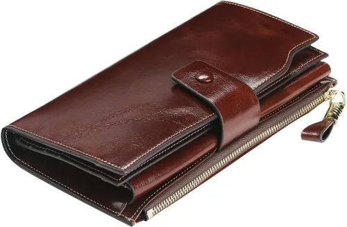 Miniatura 65 de Itslife - Cartera de piel sintética encerada para mujer con bloqueo de identificación de radio frecuencia (RFID), de gran capacidad, encerada
