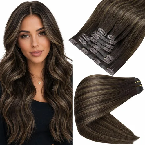 Miniatura 40 de Full Shine Extensiones de cabello humano con pinzas, cabello humano Remy invisible para mujer, color rubio platino, 20 pulgadas, 8 unidades, 4.23 oz