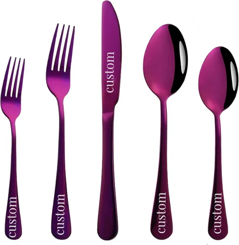 Miniatura 9 de Juego de cubiertos personalizado de acero inoxidable, cuchillo grabado, tenedores, cuchara, nombres personalizados se grabarán en tu vajilla, regalo