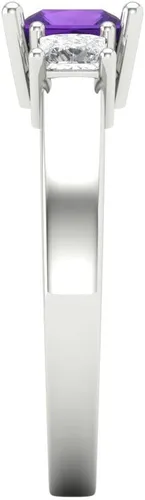 Miniatura 3 de Anillo de tres piedras de amatista natural de corte princesa de 1,11 quilates de oro blanco de 14 quilates