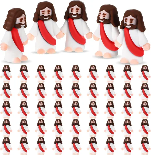 Sumind 50 Piezas Figuras Pequeñas de Jesús de Navidad Mini Figuras de Jesús de Bolsillo a Granel Diseño Original para Navidad Juego de Escondite y