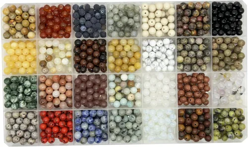 Miniatura 14 de 252 piezas de cuentas de piedra redondas naturales de 0.31 pulgadas, cuentas de piedras preciosas sueltas, tamaño del agujero de 0.039 pulgadas