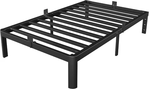 Miniatura 10 de Marco de cama de tamaño completo, no necesita somier, marco de cama de tamaño completo de metal de 14 pulgadas, agujeros para cabecero de bricolaje