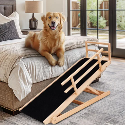Rampa para Perros, Rampa Plegable de Madera Ajustable de 5 Niveles para Cama Mediana, Sofá, SUV - Alta Tracción, Rampas Portátiles para Patas para