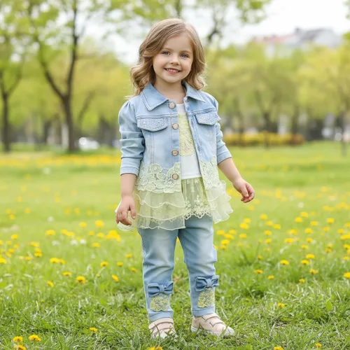 Miniatura 7 de Yao Conjuntos de ropa de mezclilla para bebés y niñas, conjuntos de 3 piezas, camisa de mezclilla y jeans