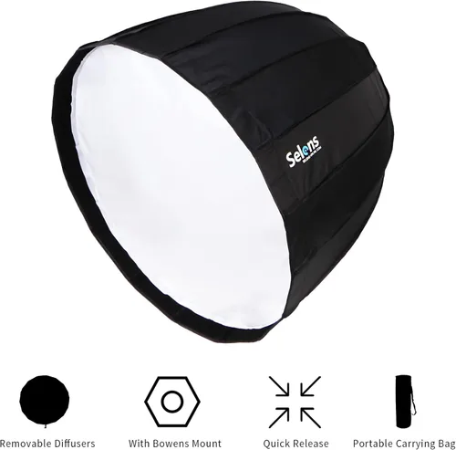 Miniatura 4 de Selens Parabolic Deep Softbox de 27.5 pulgadas / 27.6 in hexadecágono plegable rápido paraguas softbox con soporte Bowens Speedring para estudio
