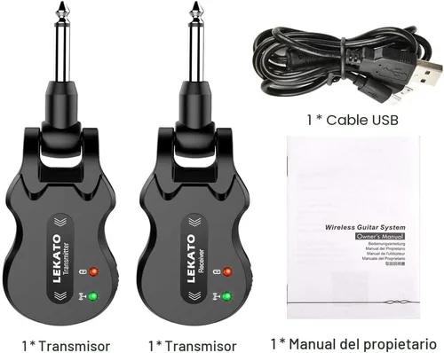 Miniatura 8 de LEKATO Sistema de guitarra inalámbrica 5.8 transmisor de guitarra inalámbrico Receptor de audio recargable Transmisor inalámbrico Receptor de 4 Negro