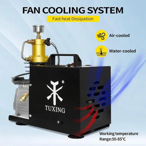 Miniatura 6 de TUXING Compresor de aire Pcp, compresor de buceo de 4500 psi/30 MPa/300 bar, compresor eléctrico de apagado manual con sistema de refrigeración dual