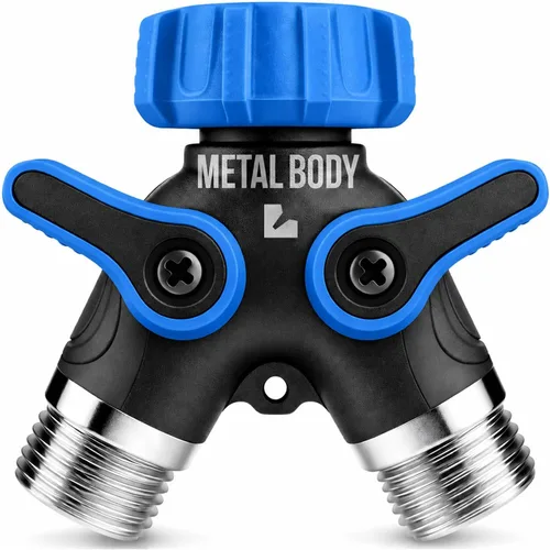 LIME 2 Way Hose Splitter Heavy Duty - Metal Y Garden Hose Splitter with Shutoff Valves, Brass Outdoor Faucet Adapter for Spigot, 3/4 Inch GHT Water