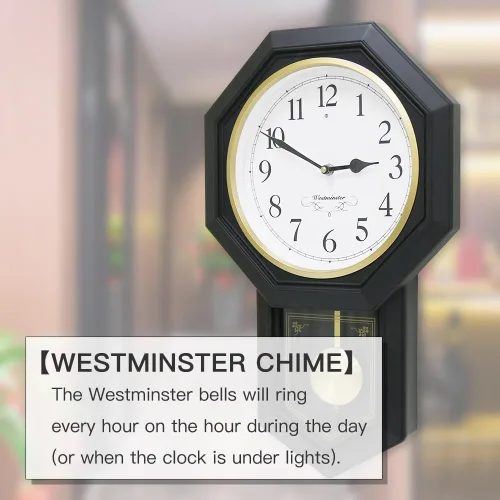 Miniatura 4 de BESTIME Reloj de péndulo de plástico 66236. Timbre Westminster cada hora, elegante, tradicional, hogar, oficina, sala de estar, dormitorio