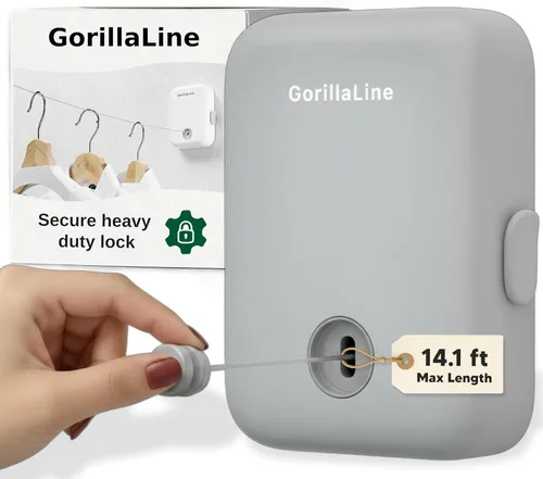 GorillaLine - Tendedero retráctil para interiores y exteriores - Línea de lavandería de secado de ropa resistente - Tendedero montado en la pared -