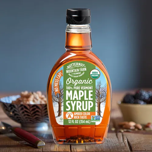 Miniatura 3 de Butternut Mountain Farm Pure Vermont - Jarabe de arce, orgánico, grado A, ámbar rico, botella de 12 onzas, fácil de apretar (paquete de 2)