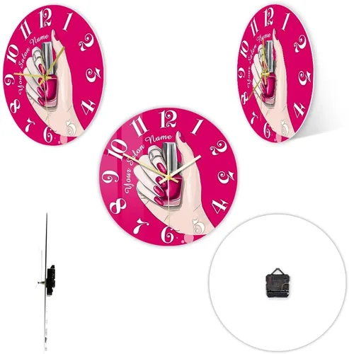 Miniatura 9 de Reloj de pared de salón de uñas de 12 pulgadas, nombre personalizado, regalo de técnico de uñas, reloj de pared silencioso sin tictac, funciona