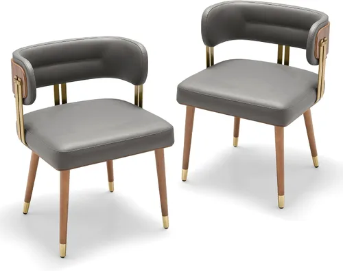 Miniatura 10 de ARTPLAN Juego de 2 sillas de comedor de cuero de nogal, modernas sillas de cocina con cojín de espuma de alta resistencia y marco de acero 2-Azul