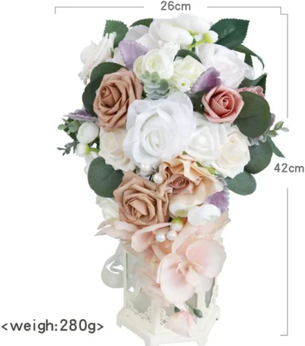 Miniatura 3 de MOJUN Ramos de novia para boda, cascada de gota de agua, ramo de flores artificiales para boda, ceremonia, aniversario, despedida de soltera, G