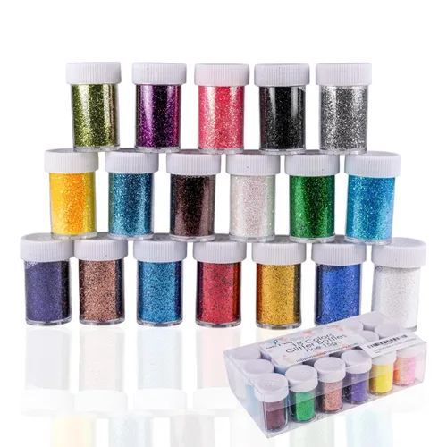 Miniatura 21 de Brillantina gruesa, 18 frascos de colores surtidos para manualidades, cuerpo, maquillaje y purpurina para uñas.
