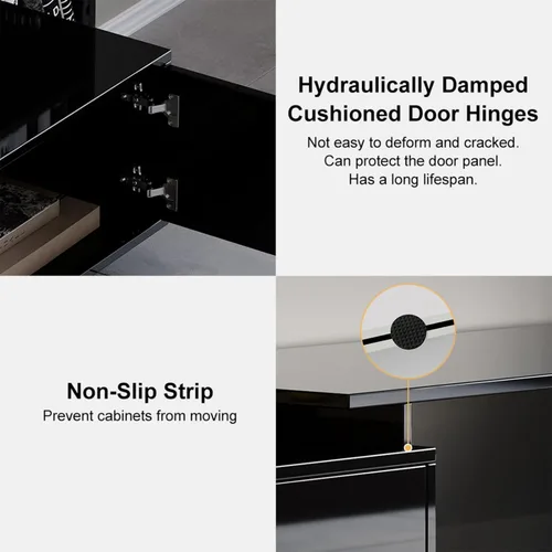 Miniatura 6 de homary Soporte de TV extensible, centro de entretenimiento moderno con cajones, consola multimedia de longitud ajustable para sala de estar y Negro