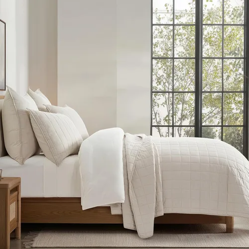 Miniatura 4 de EVERGRACEHOME Juego de Ropa de Cama Acolchado con Puntada de Caja de 100% Algodón Tamaño Queen 3 Piezas, Cobertor Lavado como Prenda Ligero Suave
