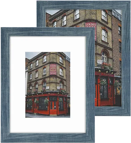 Frametory, Portarretratos de 8 x 10 pulgadas con paspartú para fotos de 5 x 7, para pared y mesa (color azul, paquete de 2)