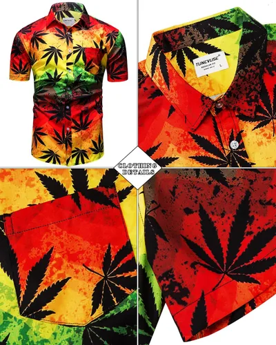 Miniatura 68 de TUNEVUSE Conjunto de camisas y pantalones cortos hawaianos para hombre, 2 piezas, trajes de playa con estampado de flores, traje tropical de verano