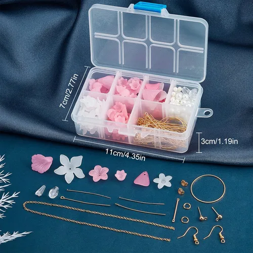 Miniatura 7 de SUNNYCLUE 1 caja DIY 10 pares de dijes de flores acrílicas colgantes de pétalos Kit de fabricación de colgantes de flores rosas cuentas de vidrio
