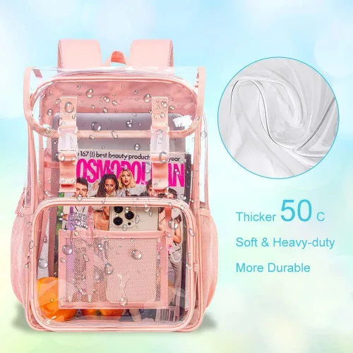 Miniatura 50 de Mochila transparente, aprobada por el estadio, para niñas y niños, mochila transparente de PVC resistente para mujeres y hombres