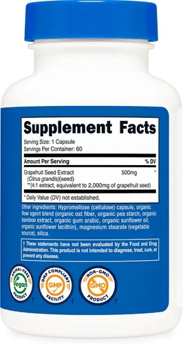 Miniatura 5 de Nutricost Extracto de semilla de pomelo, 60 cápsulas para 60 porciones por botella, sin gluten y sin OMG