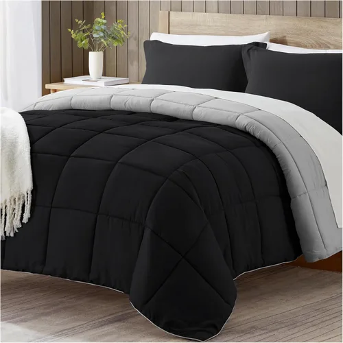 satisomnia Juego de Edredón California King, Ropa de Cama Negra Edredones Cal King, Edredón de Cama Alternativo de Plumón de 3 Piezas Juego de Cama