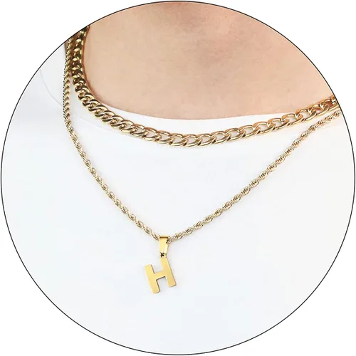 Miniatura 81 de SENRAN Collar con inicial en capas de la A a la Z para hombre, cadena de cuerda torcida de acero inoxidable de 18 a 20 pulgadas, dije de letra