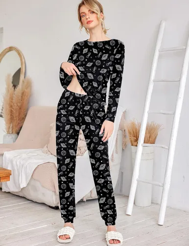 Miniatura 12 de Ekouaer Conjunto de pijama de manga larga para mujer, ropa de dormir suave con cuello redondo y bolsillos
