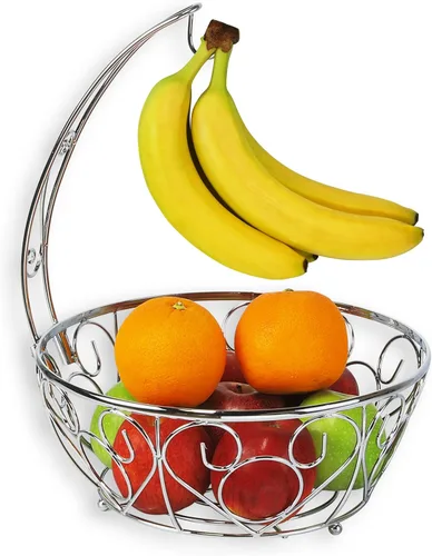Simple Houseware Cesta de frutas con colgador de árbol de plátano, acabado cromado Cromo