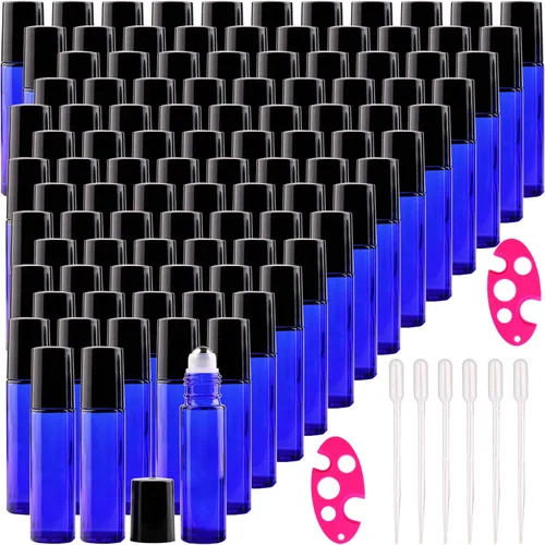 Miniatura 16 de inice 100 botellas de roll-on de 10 ml de vidrio ámbar para aceites esenciales con bolas de rodillo de acero inoxidable y tapa de aleación