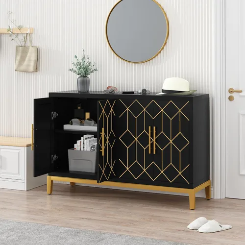Miniatura 5 de ARTPOWER Aparador buffet con 4 puertas y estantes, aparador moderno de credenza, armario de almacenamiento decorativo tallado para sala de estar