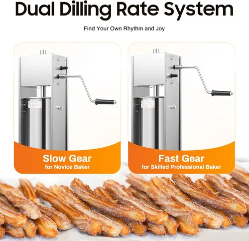 Miniatura 4 de Máquina para hacer churros comerciales de acero inoxidable de 5 L, máquina para hacer churros españoles + 6 boquillas de diferentes formas, máquina