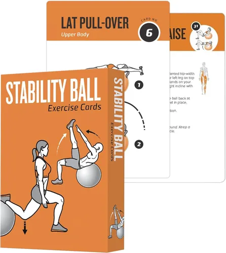 Tarjetas de entrenamiento con balón de estabilidad, mazo de 62 tarjetas de ejercicios Tamaño grande 5" x 3.5" Tarjetas de fitness para mujeres y