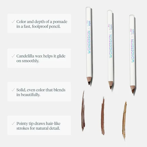 Miniatura 3 de WONDERSKIN Lápiz de cejas – Lápiz afilable para cejas de aspecto natural, maquillaje de ojos marrones, pomada de cejas de larga duración