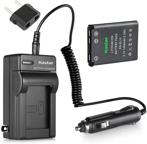 Kastar EN-EL10 Batería y cargador compatible con adaptador de coche para Nikon CoolPix S200 / S210 / S220 / S230 / S3000 / S4000 / S500 / S510 /