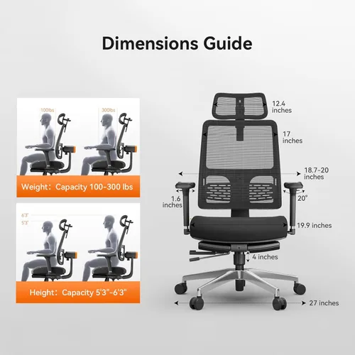 Miniatura 9 de Newtral Silla de oficina ergonómica, silla de escritorio de oficina en casa con reposapiés, respaldo y reposacabezas de seguimiento automático, Negro