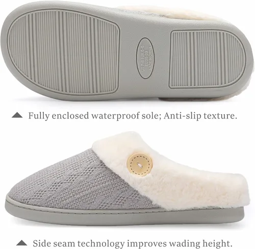 Miniatura 2 de Chantomoo Womens Slipper Warm Comfy Memory Foam House Slippers Knitted Shoes Faux Fur Lined Anti-Skid Rubber Sole Bedroom Cozy Indoor Outdoor