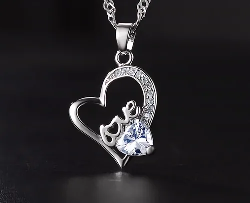 Miniatura 6 de NUIE - Collar con colgante de plata de ley 925 con forma de corazón y cristal rosa para el día de San Valentín cumpleaños regalo