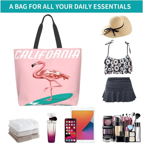 Miniatura 8 de Bolso de mano de flamenco tropical de California, grande, casual, para mujer, bolsas de hombro reutilizables para el trabajo, compras, viajes, playa