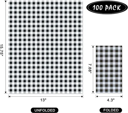 Miniatura 2 de Paquete de 100 servilletas de cuadros negros – 3 capas desechables de búfalo a cuadros servilletas de cena, servilletas de invitados, toallas