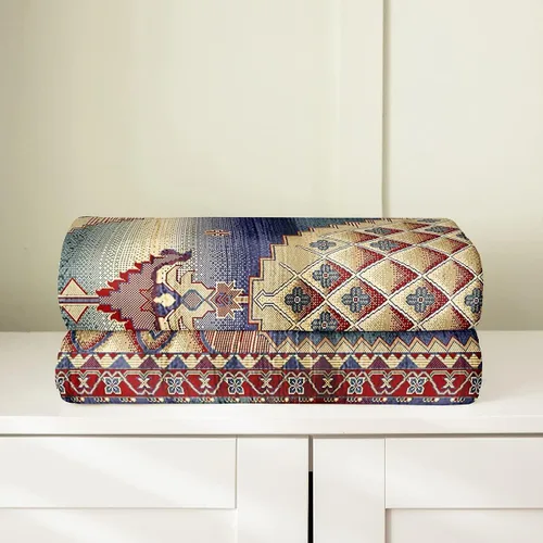 Miniatura 4 de Erosebridal Manta Bohemia de Tiro 40x50 Pulgadas, Retro Azul Amarillo Degradado Rojo Floral Bohemio Tribal de Vellón, Vintage Antiguo Enrejado