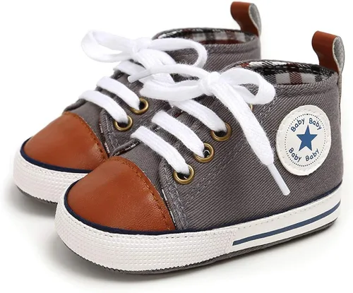 Miniatura 4 de KIDSUN - Zapatos deportivos unisex de caña alta para bebés mezclilla de lona suela antideslizante suaves para los primeros pasos